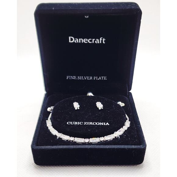 BRACELET AND EARRINGS-DANECRAFT-Cubic Zirconia-Fine Silver Plate-In Box - Picture 4 of 9